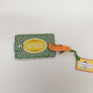 bon voyage luggage tag green orange suitcase tag